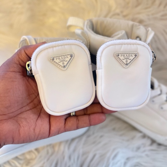 Prada White High-Top Sneakers with Black Strap - Picture 7 of 14